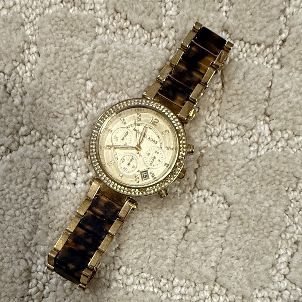 Michael Kors Parker Gold Dial Two Tone Steel Strap Watch For Women